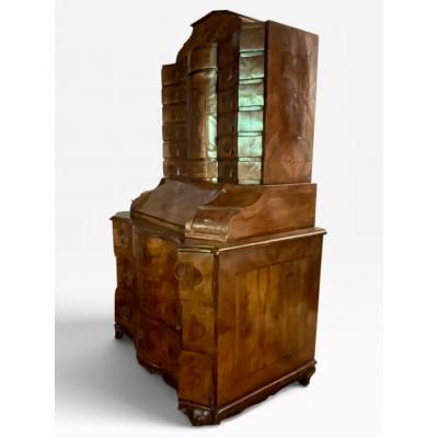 Antique 18th C Baroque Burl Wood Tabernacle Writing Cabinet