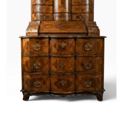 Antique 18th C Baroque Burl Wood Tabernacle Writing Cabinet