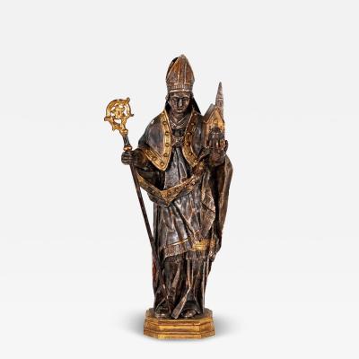 Antique 18th C Carved Painted Giltwood Figure of St Agustin