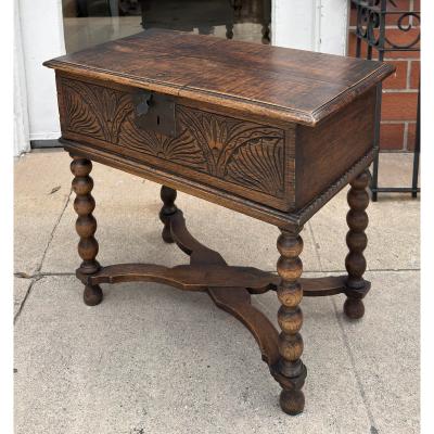 Antique 18th C Carved Walnut Bible Box Side Table