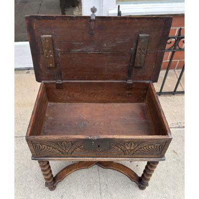 Antique 18th C Carved Walnut Bible Box Side Table