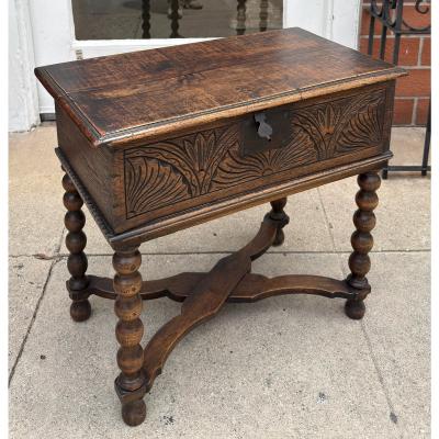 Antique 18th C Carved Walnut Bible Box Side Table