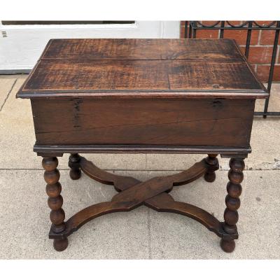 Antique 18th C Carved Walnut Bible Box Side Table