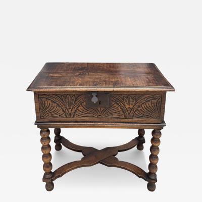 Antique 18th C Carved Walnut Bible Box Side Table