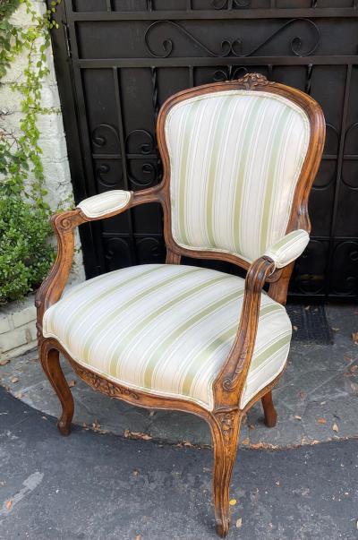 Antique 18th C French Provincial Carved Mahogany Fauteuil Arm Chair
