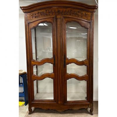 Antique 18th C French Provincial Showcase Cabinet Armoire