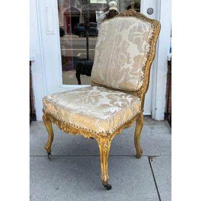 Antique 18th C Giltwood Silk Damask Chair