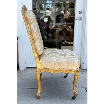 Antique 18th C Giltwood Silk Damask Chair
