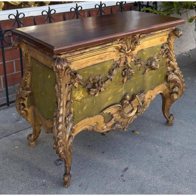 Antique 18th C Louis Vx Giltwood Walnut Chest Side Table