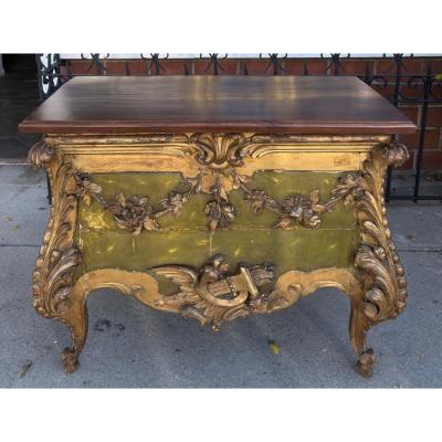 Antique 18th C Louis Vx Giltwood Walnut Chest Side Table