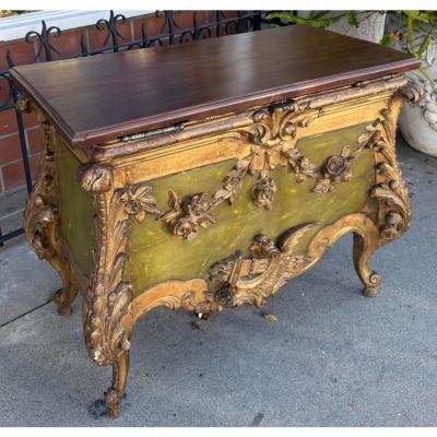 Antique 18th C Louis Vx Giltwood Walnut Chest Side Table