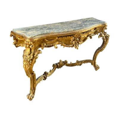 Antique 18th C Louis XV Rococo Giltwood Marble Top Console Table 1 of 2