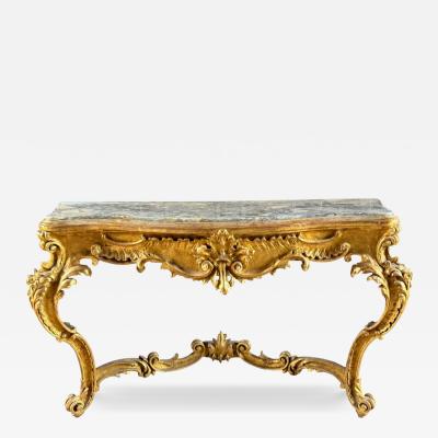 Antique 18th C Louis XV Rococo Giltwood Marble Top Console Table 1 of 2