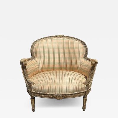Antique 18th C Louis XV Wide Giltwood Bergere Arm Chair