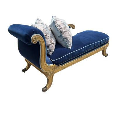 Antique 18th C Louis XVI Giltwood Chaise Fainting Couch Sapphire Blue Mohair
