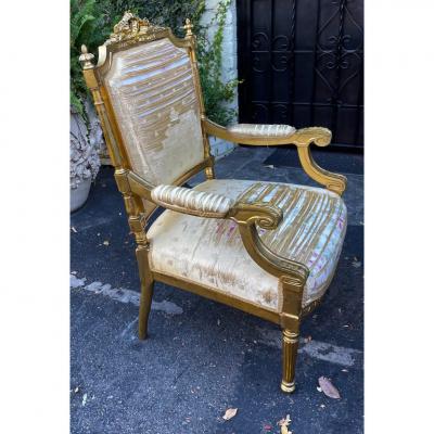 Antique 18th C Louis XVI Giltwood Fauteuil Arm Chair