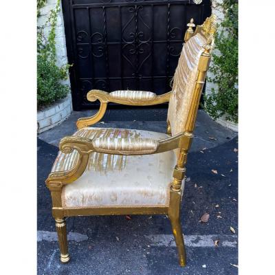 Antique 18th C Louis XVI Giltwood Fauteuil Arm Chair