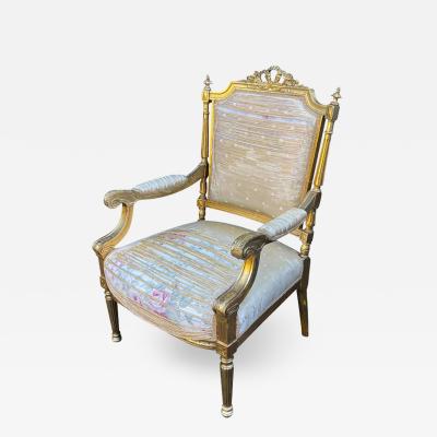 Antique 18th C Louis XVI Giltwood Fauteuil Arm Chair