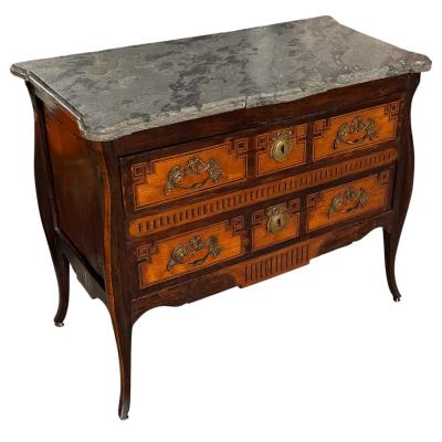 Antique 18th C Swedish Marble Top Fruitwood Chest of Drawers Commode