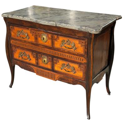 Antique 18th C Swedish Marble Top Fruitwood Chest of Drawers Commode