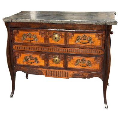 Antique 18th C Swedish Marble Top Fruitwood Chest of Drawers Commode