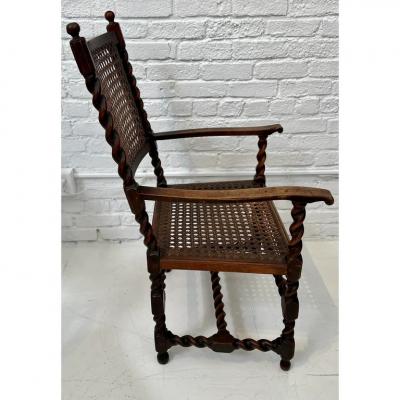 Antique 18th Century Barley Twist Cane Arm Chair