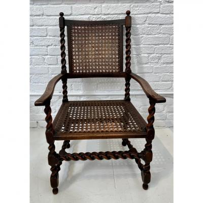 Antique 18th Century Barley Twist Cane Arm Chair