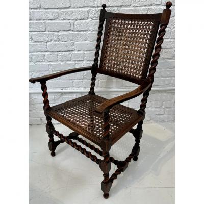 Antique 18th Century Barley Twist Cane Arm Chair