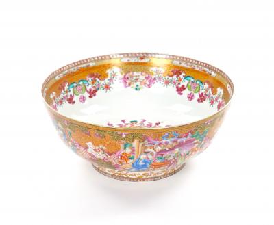Antique 18th Century Chinese Export Porcelain Famille Rose Punch Bowl