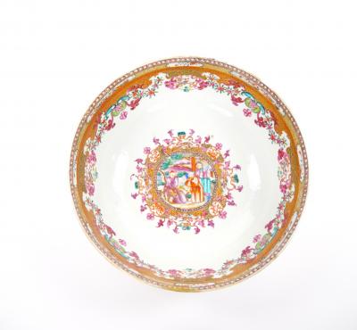 Antique 18th Century Chinese Export Porcelain Famille Rose Punch Bowl