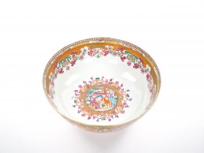 Antique 18th Century Chinese Export Porcelain Famille Rose Punch Bowl