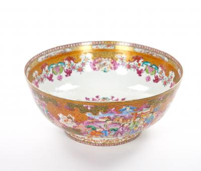 Antique 18th Century Chinese Export Porcelain Famille Rose Punch Bowl