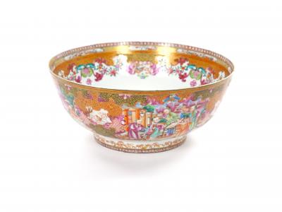 Antique 18th Century Chinese Export Porcelain Famille Rose Punch Bowl