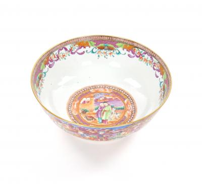 Antique 18th Century Chinese Export Porcelain Famille Rose Punch Bowl