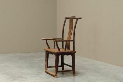 Antique 18th Century Chinese Yoke Back Armchair in Lacquered Pearwood