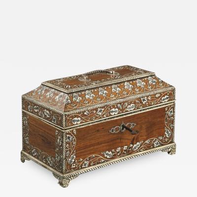 Antique 18th Century Indian Vizag Padouk Tea Caddy Chest With Ivory Inlays