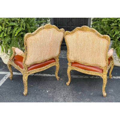 Antique 18th Century Style Venetian Orange Leather Arm Chair