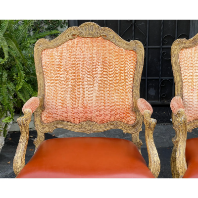 Antique 18th Century Style Venetian Orange Leather Arm Chair