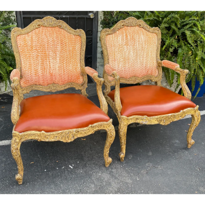Antique 18th Century Style Venetian Orange Leather Arm Chair