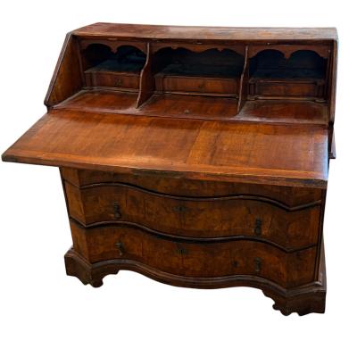 Antique 18th Italian C Oyster Burl Walnut Slant Front Secretary Desk
