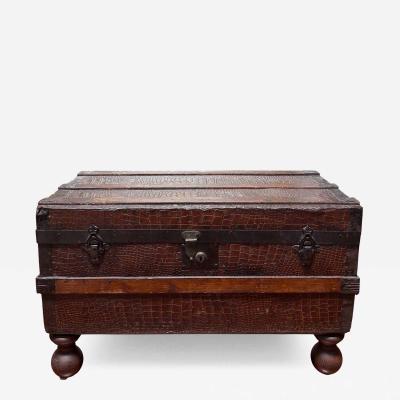 Antique 1920 s Crocodile Leather Steamer Trunk Coffee Table