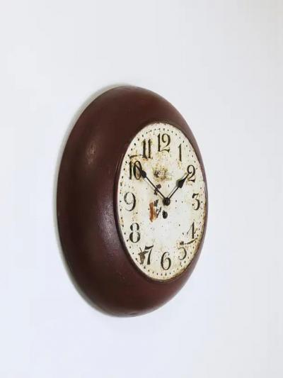 Antique 1920s Public Iron Wall Clock With Hand Painted Dial Industrial Style