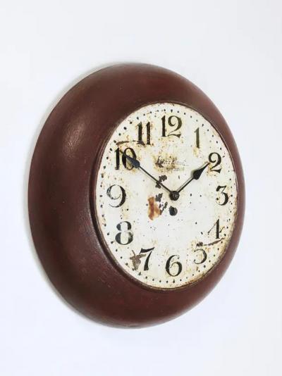 Antique 1920s Public Iron Wall Clock With Hand Painted Dial Industrial Style