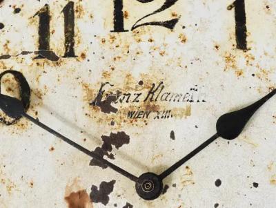 Antique 1920s Public Iron Wall Clock With Hand Painted Dial Industrial Style