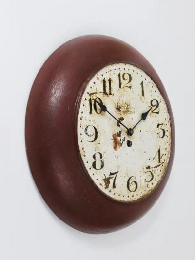 Antique 1920s Public Iron Wall Clock With Hand Painted Dial Industrial Style