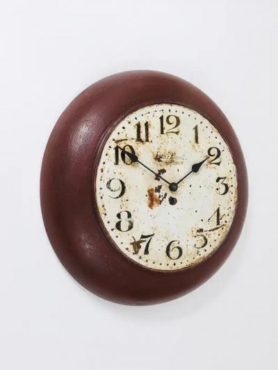 Antique 1920s Public Iron Wall Clock With Hand Painted Dial Industrial Style
