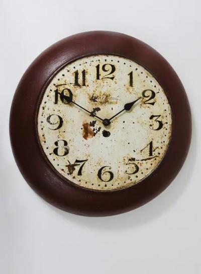 Antique 1920s Public Iron Wall Clock With Hand Painted Dial Industrial Style