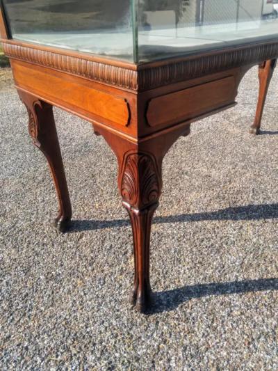 Antique 1930s Highly Carved Walnut and Glass Jewelry Display Case