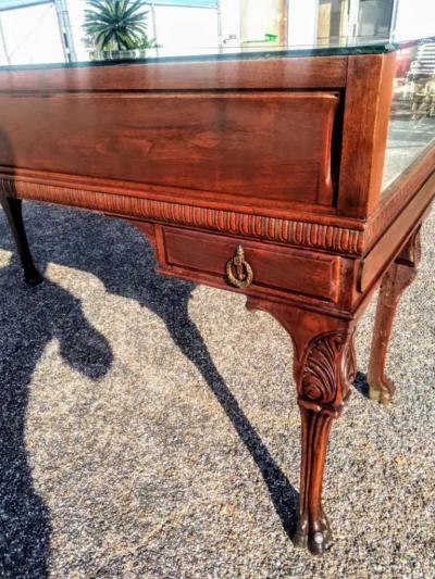 Antique 1930s Highly Carved Walnut and Glass Jewelry Display Case