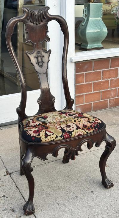 Antique 19c Carved Chippendale Mahogany Ball Claw Foot Side Chair